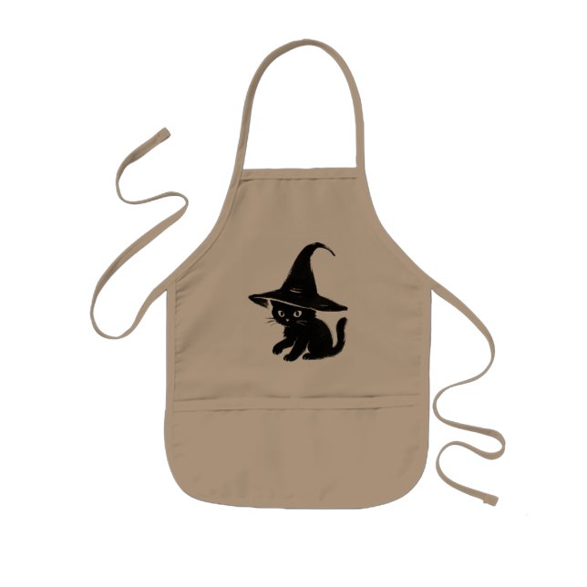 Minimalist Black Cat with Witch Hat Design on Kinderschürze (Vorne)
