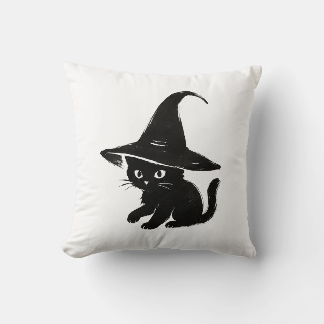 Minimalist Black Cat with Witch Hat Design on  Kissen (Vorderseite)