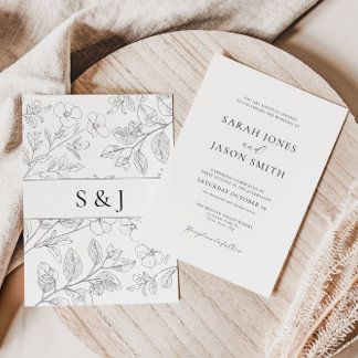 Minimalist Black Floral Wedding Invitation Einladung