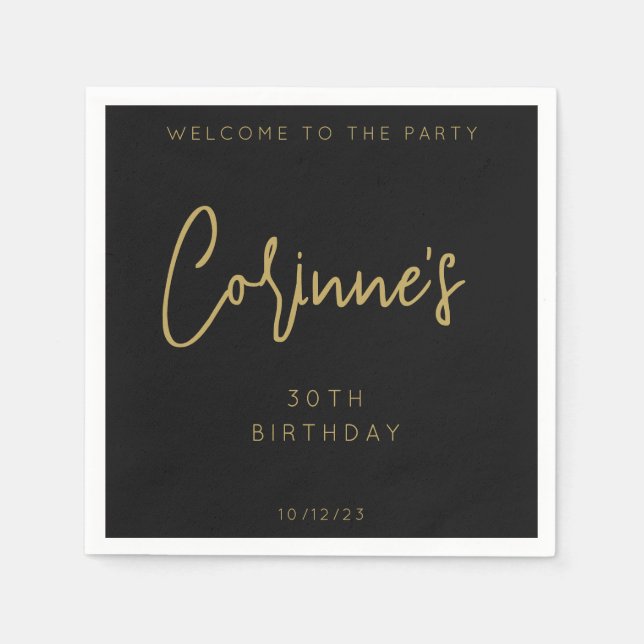 Minimalist Black Gold 30th Birthday Party Serviette (Vorderseite)
