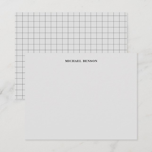 Minimalist Black Gray Grid Monogram Professional Mitteilungskarte (Vorne/Hinten)