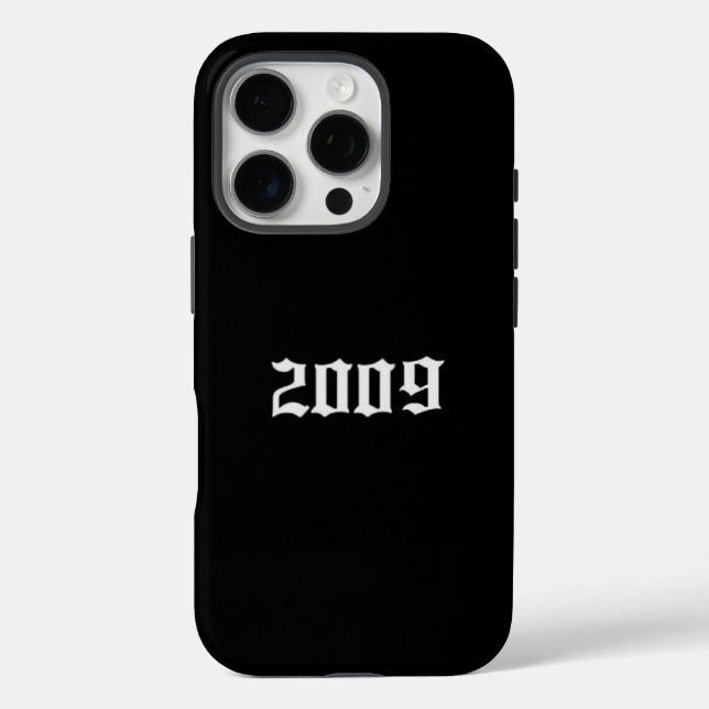 Minimalist Black iPhone Case with “2009” Gothic (Rückseite)