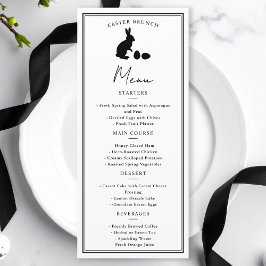 Minimalist Black On White Bunny Modern Easter Menu Menükarte