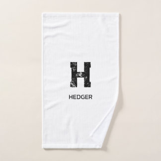 MINIMALIST BLACK ONE LETTER MONOGRAM NAME WHITE HANDTUCH