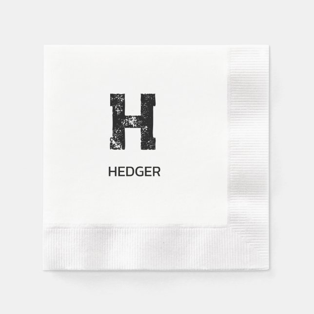 MINIMALIST BLACK ONE LETTER MONOGRAM NAME WHITE SERVIETTE (Vorderseite)