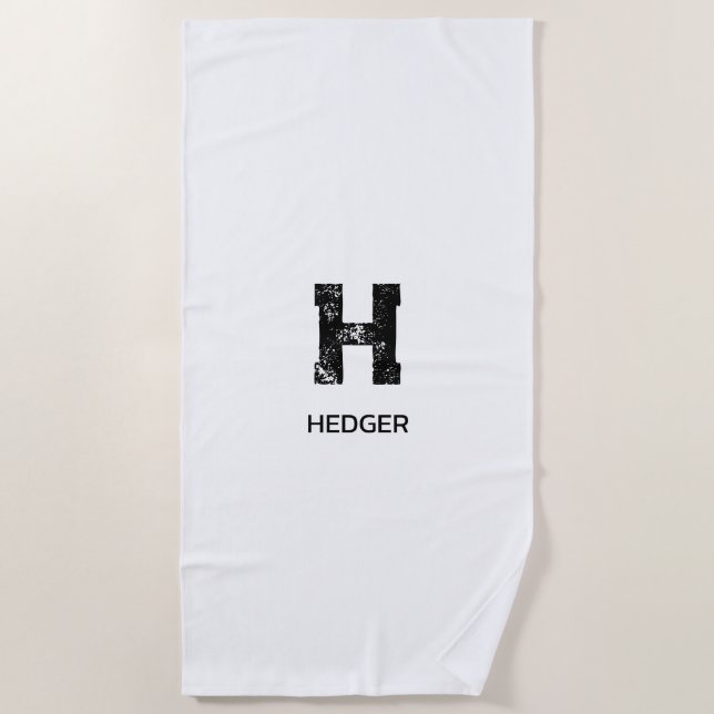 MINIMALIST BLACK ONE LETTER MONOGRAM NAME WHITE STRANDTUCH (Vorderseite)