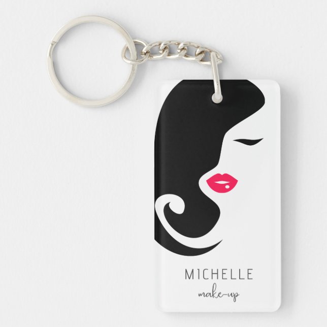 Minimalist Black Pink Makeup Artist Beauty Girl QR Schlüsselanhänger (Vorderseite)
