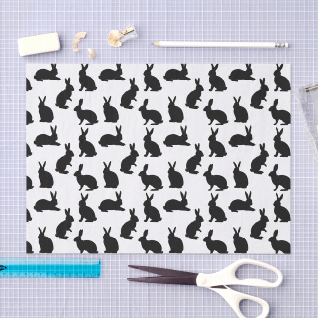 Minimalist Black Rabbit Shapes Pattern For Easter Seidenpapier (Handwerk)
