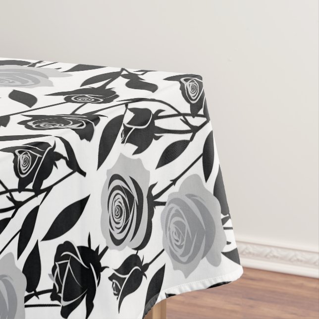 Minimalist Black Roses With Light Gray Stems  Tischdecke (Beispiel)