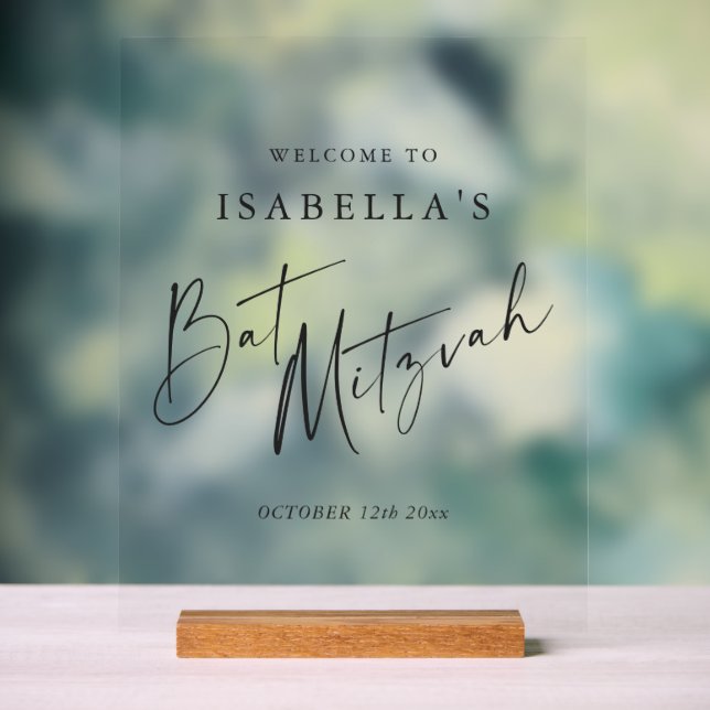 Minimalist Black Text Bat Mitzvah Clear Welcome  Acrylschild (Neutral)