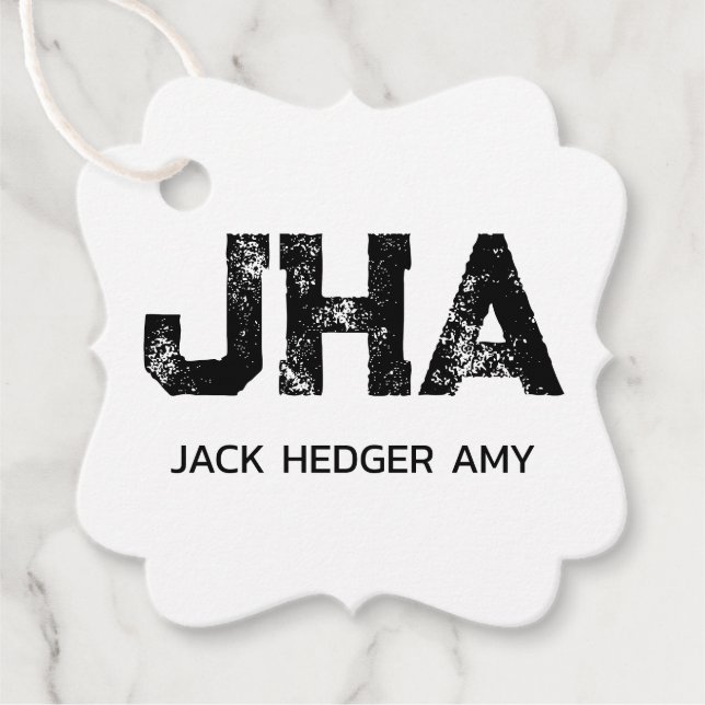 MINIMALIST BLACK THREE LETTER MONOGRAM NAME WHITE GESCHENKANHÄNGER (Vorderseite)