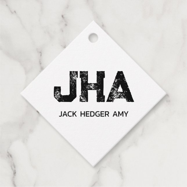 MINIMALIST BLACK THREE LETTER MONOGRAM NAME WHITE GESCHENKANHÄNGER (Vorderseite)