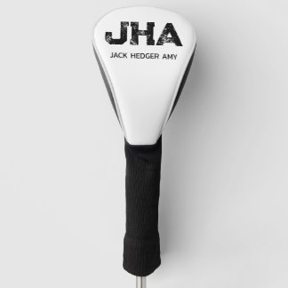 MINIMALIST BLACK THREE LETTER MONOGRAM NAME WHITE GOLF HEADCOVER