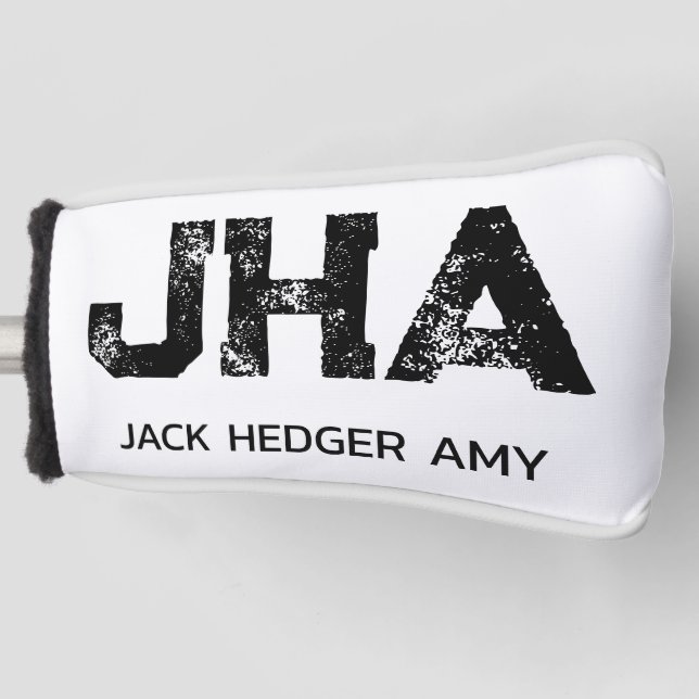MINIMALIST BLACK THREE LETTER MONOGRAM NAME WHITE GOLF HEADCOVER (Vorderseite)