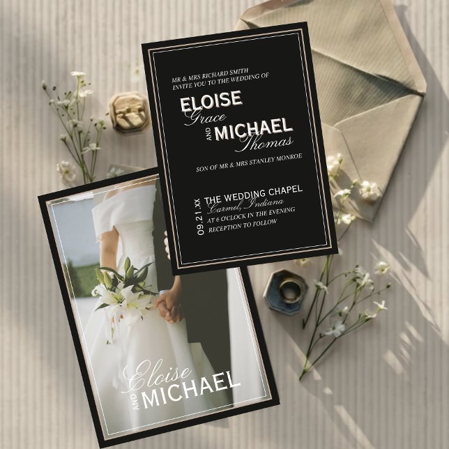 Minimalist Black Tie Formal Photo Wedding Einladung (Minimalist Black Tie Formal Photo Wedding Invitation)