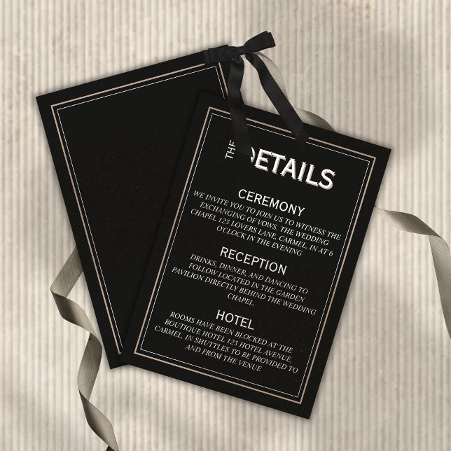 Minimalist Black Tie Formal Wedding Details Begleitkarte (Minimalist Black Tie Formal Wedding Details Enclosure Card)