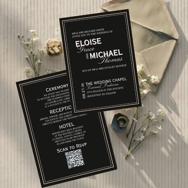 Minimalist Black Tie Formal Wedding Einladung (Minimalist Black Tie Formal Wedding Invitation)