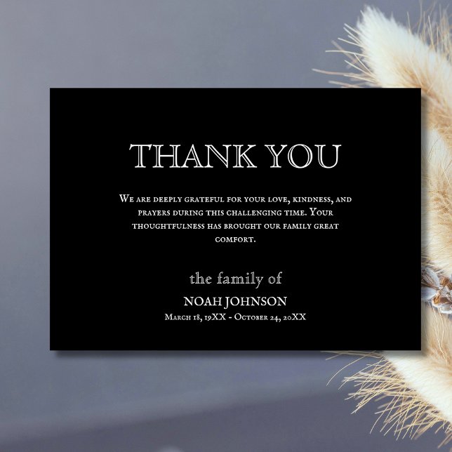 Minimalist Black Traditional Funeral Sympathy Dankeskarte (Von Creator hochgeladen)