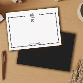 Minimalist Black Two Border Monogram Note Card Mitteilungskarte