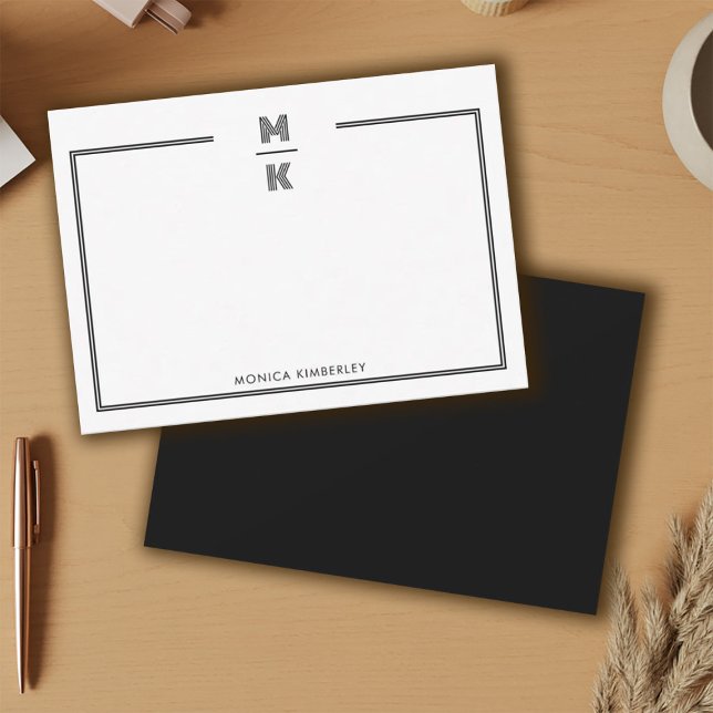 Minimalist Black Two Border Monogram Note Card Mitteilungskarte (Minimalist Black Two Border Monogram Note Card)