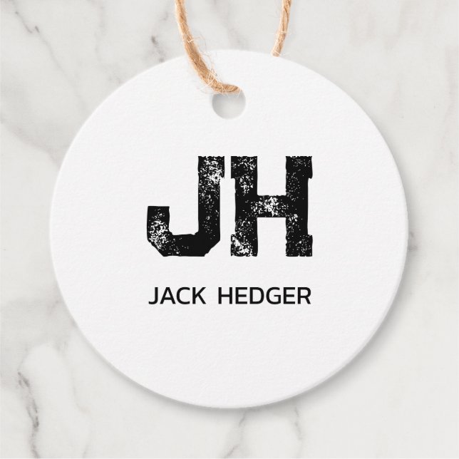 MINIMALIST BLACK TWO LETTER MONOGRAM NAME WHITE GESCHENKANHÄNGER (Vorderseite)