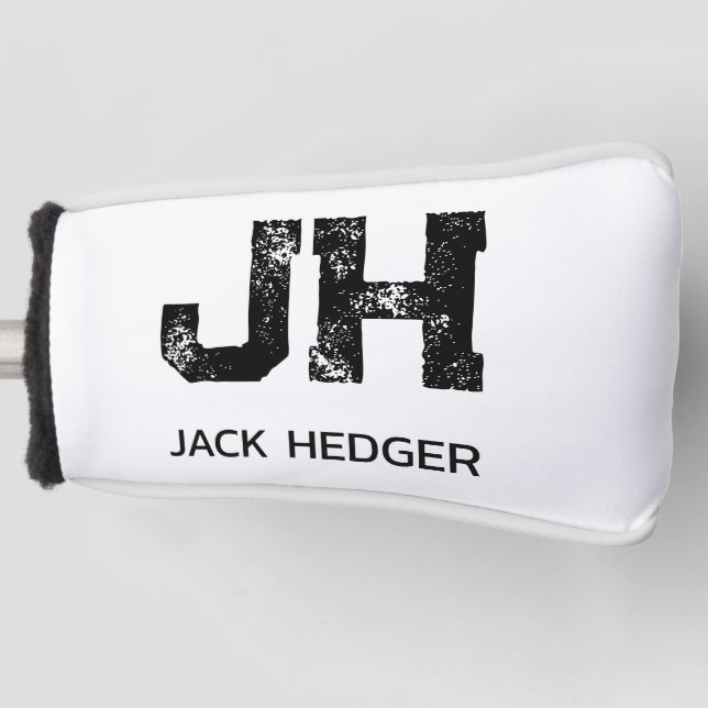 MINIMALIST BLACK TWO LETTER MONOGRAM NAME WHITE GOLF HEADCOVER (Vorderseite)
