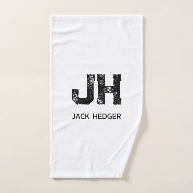 MINIMALIST BLACK TWO LETTER MONOGRAM NAME WHITE HANDTUCH (Handtuch)