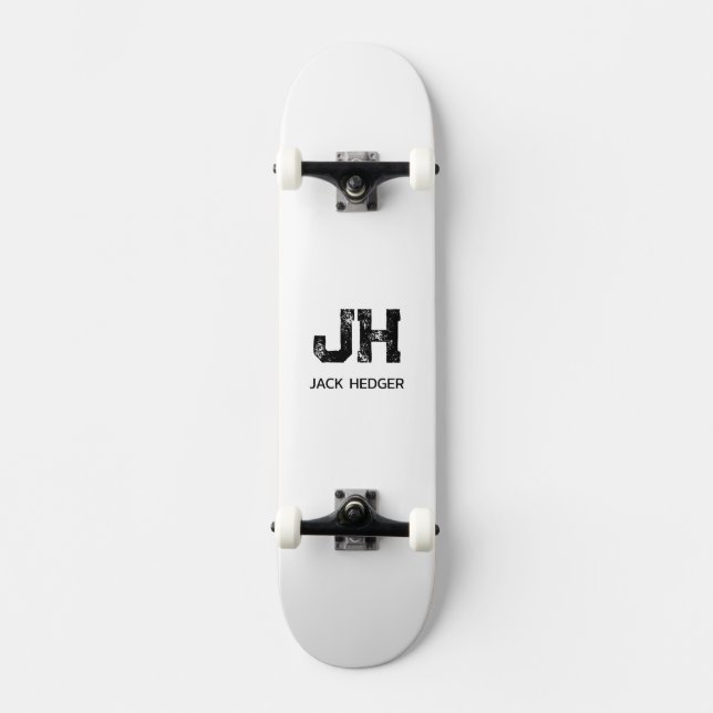 MINIMALIST BLACK TWO LETTER MONOGRAM NAME WHITE SKATEBOARD (Vorderseite)