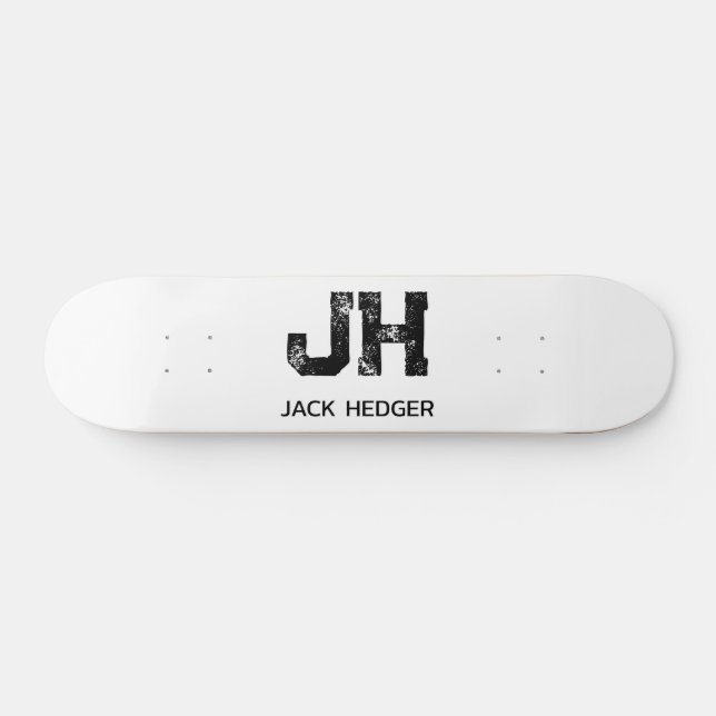 MINIMALIST BLACK TWO LETTER MONOGRAM NAME WHITE SKATEBOARD (Horizontal)