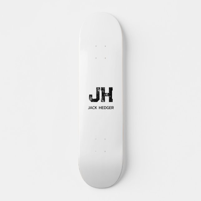 MINIMALIST BLACK TWO LETTER MONOGRAM NAME WHITE SKATEBOARD (Vorne)