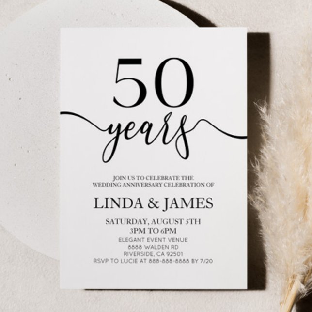 Minimalist Black White 50th Wedding Anniversary Einladung (Von Creator hochgeladen)