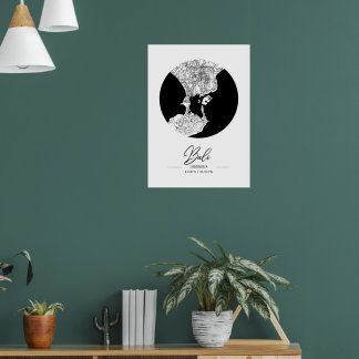 Minimalist Black & White Bali City Map  Poster