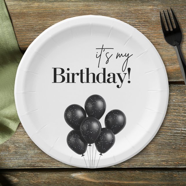 Minimalist Black & White Balloon Birthday Party Pappteller (Von Creator hochgeladen)