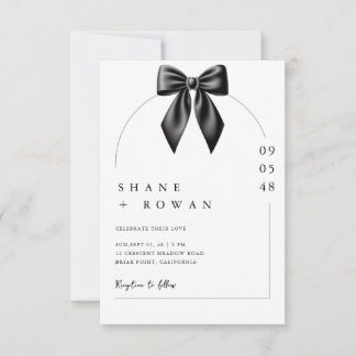 Minimalist Black & White Bow Wedding Invitation  Einladung