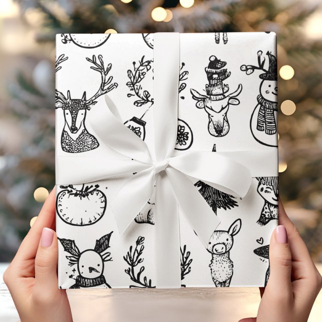 Minimalist Black & White Christmas  Geschenkpapier (Von Creator hochgeladen)