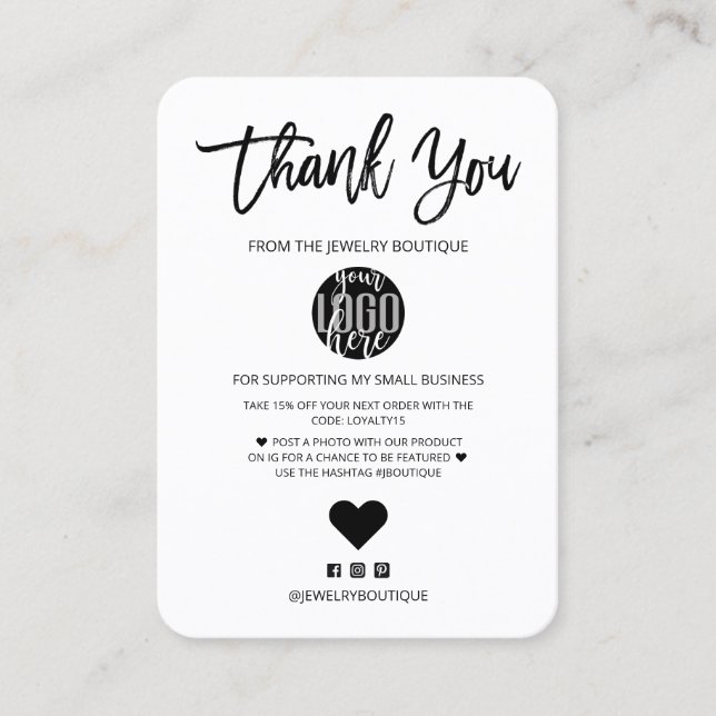 Minimalist Black White Logo Customer Thank You Visitenkarte (Vorderseite)