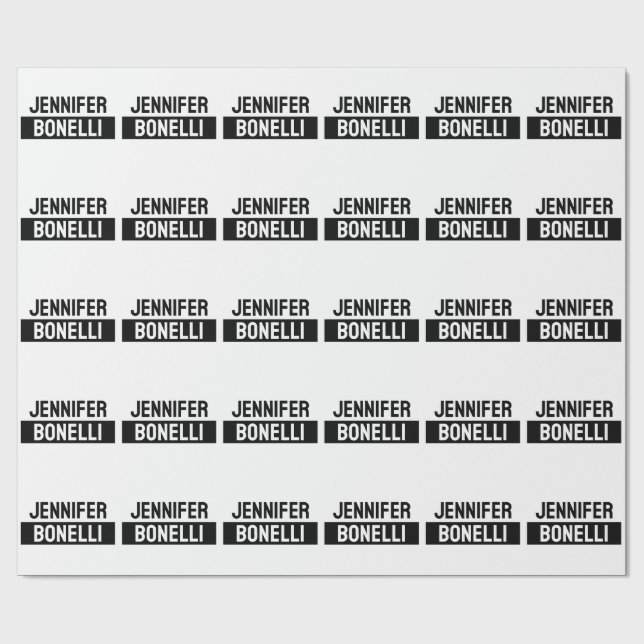 Minimalist Black & White Plain Elegant Modern Name Geschenkpapier (Flach)