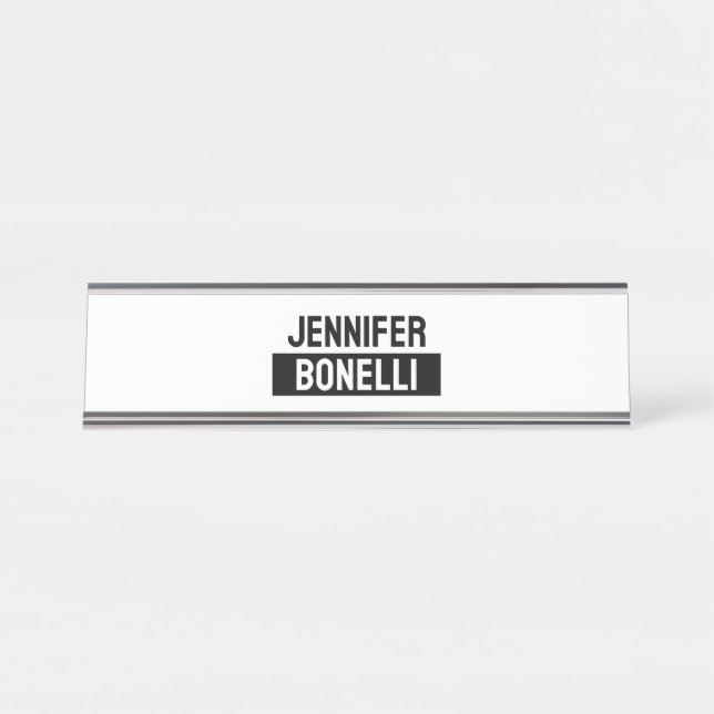 Minimalist Black & White Plain Elegant Modern Name Schreibtischnamensplakette (Vorderseite )