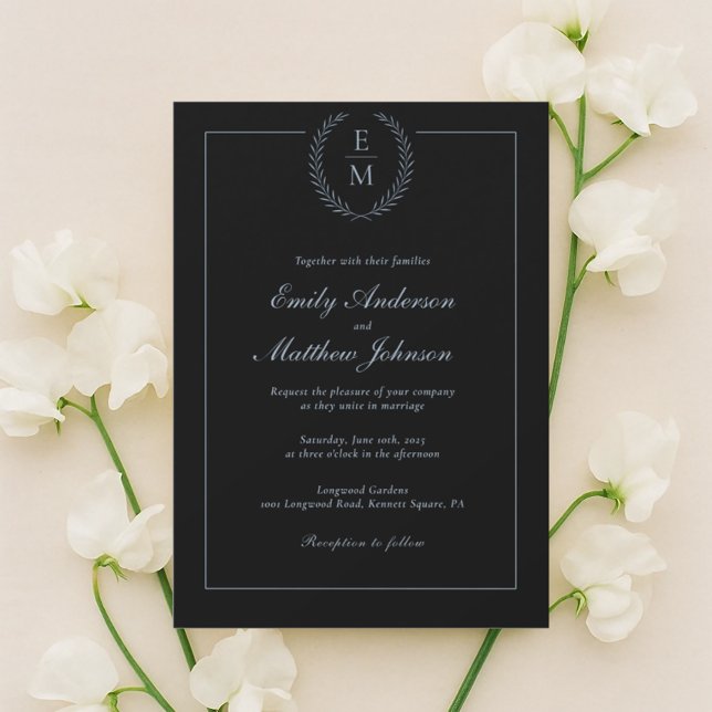 Minimalist Black With Blue Wedding Invitation (Créateur téléchargé)
