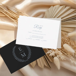 Minimalist Black With Blue Wedding RSVP Cards Karte