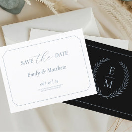 Minimalist Black With Blue Wedding Save The Date Ankündigungspostkarte