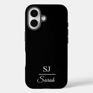 Minimalist Black with Name and Initial  iPhone 16 Hülle