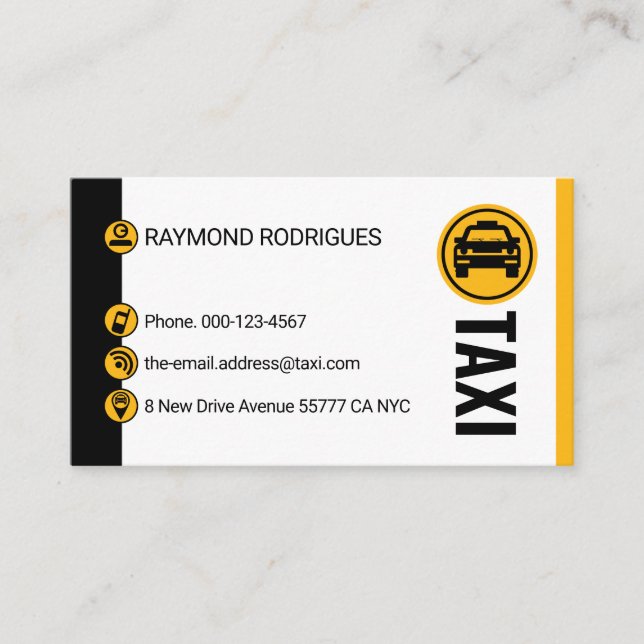 Minimalist Black Yellow Taxi Stripes Driving Visitenkarte (Vorderseite)