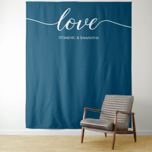 Minimalist Blau Elegante Liebes Hochzeit Hintergru Wandteppich