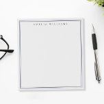 Minimalist Blaues Monogramm mit zwei Rändern Notizblock<br><div class="desc">Erstellen Sie Ihre eigenen personalisierten Notizblöcke mit blauem eleganten typografischen Monogramm-Namen und zwei Randlinien-Design.</div>