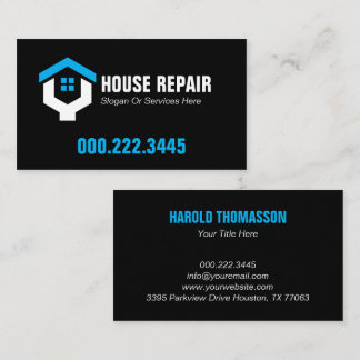 Minimalist Blue Black House Repair Contractor Visitenkarte