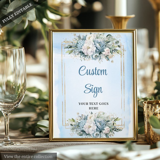 Minimalist Blue Botanical Gold Wedding Sign DIY Poster (Minimalist Blue Botanical Gold Wedding Sign DIY

)