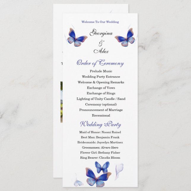 Minimalist Blue Editable Photo Wedding Program Programm (Vorne/Hinten)