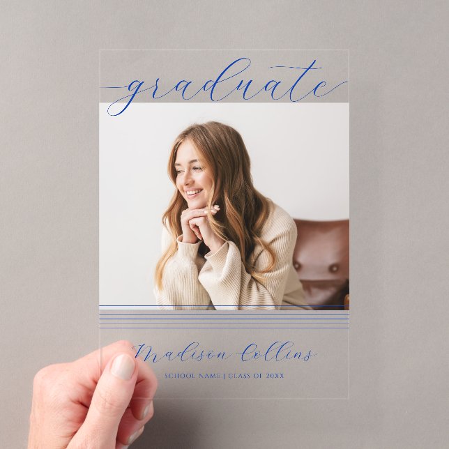 Minimalist Blue Lines Graduation Photo Acryleinladungen (Insitu (Handheld))