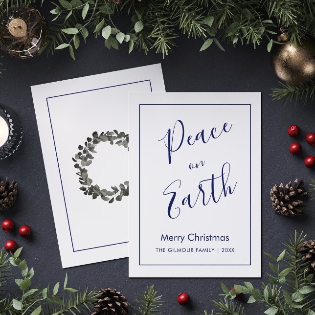 Minimalist|Blue Peace on Earth Christmas Card Einladung (Von Creator hochgeladen)